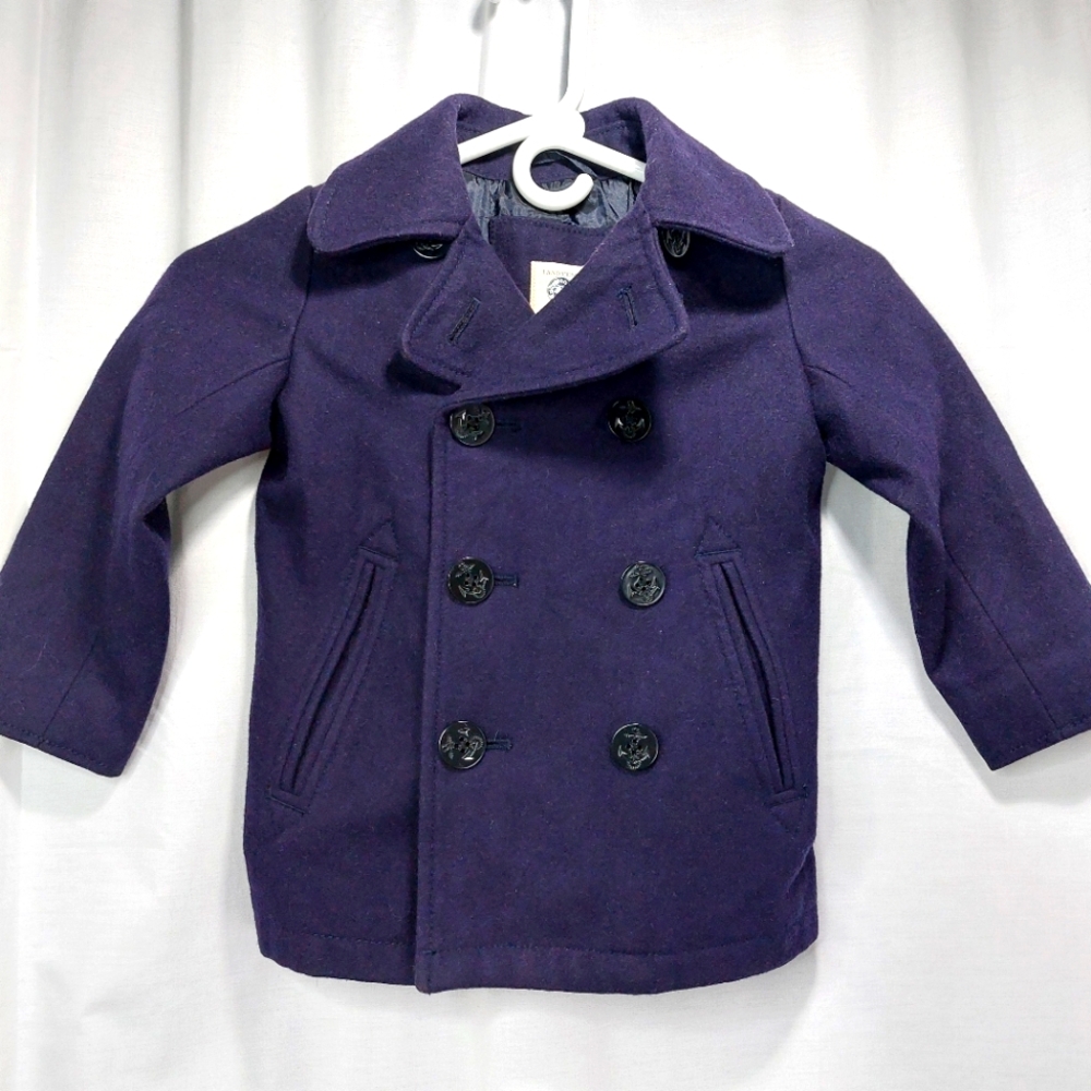 Lands End Navy Pea‎ Coat Boys Girls Sz Small (4) Double Breasted